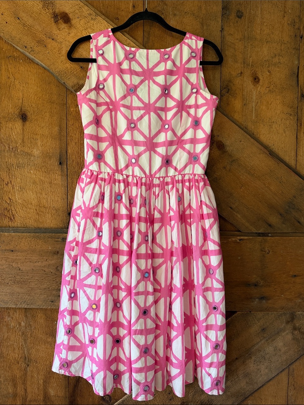 Sheridan French Pink White Geometric Mirror Embellished Cotton Dress Size 6